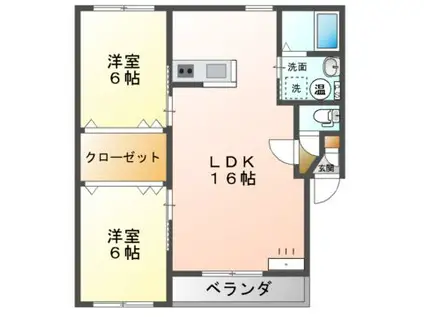 Mハイツ東町8(2LDK/1階)の間取り写真