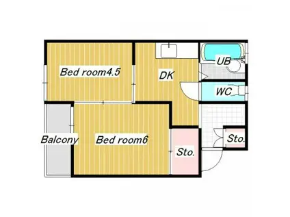 リアルジョイ袖ヶ浦壱番館(2DK/2階)の間取り写真