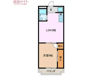 アークビレッジB棟(1LDK/2階)の間取り写真