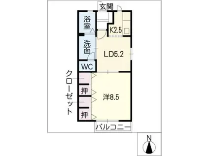 ル・プランタンA棟(1LDK/2階)の間取り写真
