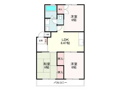 ラ・ソレイユ南2条(2LDK/11階)の間取り写真
