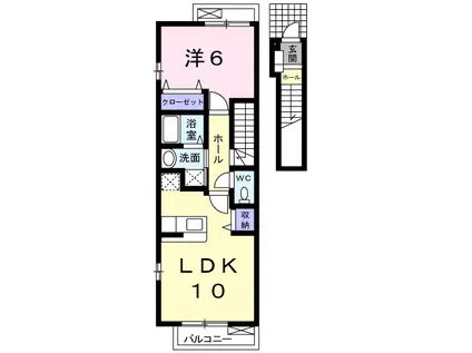 アンベリール シャンブル(1LDK/2階)の間取り写真