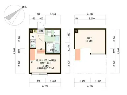 ハーモニーテラス三園IV(ワンルーム/1階)の間取り写真