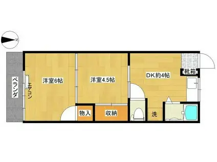 フラッツ山手2(2DK/1階)の間取り写真