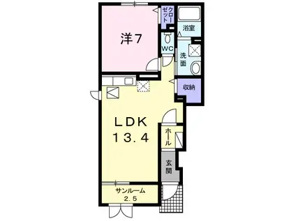 サウスT.S I(1LDK/1階)の間取り写真