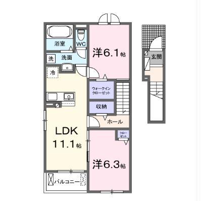 キャニオン・M I(2LDK/2階)の間取り写真