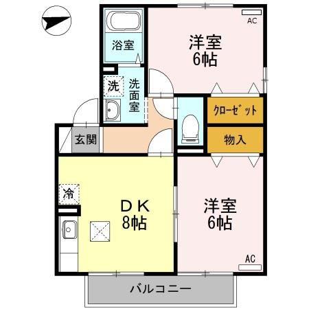 セジュールソシア(2DK/1階)の間取り写真