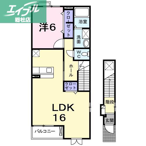 シェソワB(1LDK/2階)の間取り写真