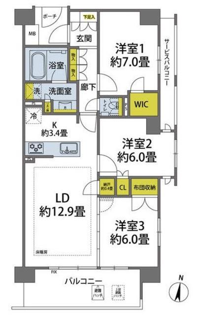 プレミスト浦和常盤(3LDK/5階)の間取り写真