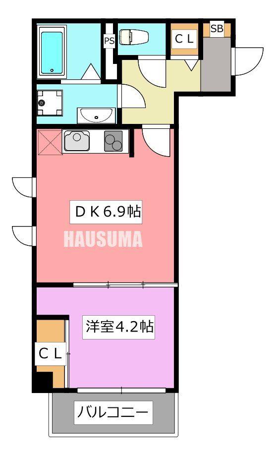 アローマ王子本町(1DK/2階)の間取り写真