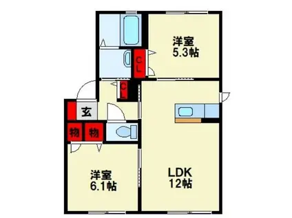 ノールカトレアII  D棟(2LDK/1階)の間取り写真