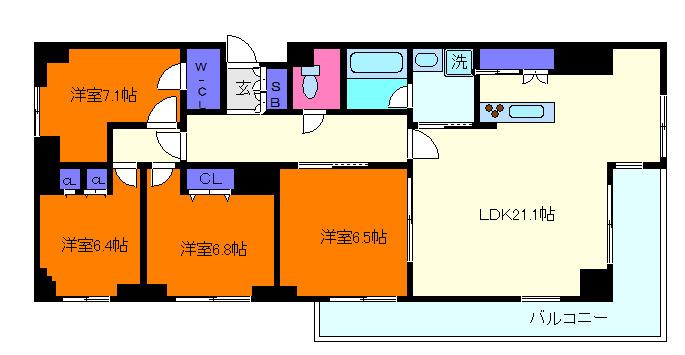 ネストラカーサ御影(4LDK/3階)の間取り写真