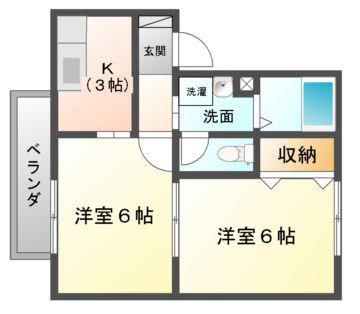 ハイカムール鷹清水(2K/2階)の間取り写真
