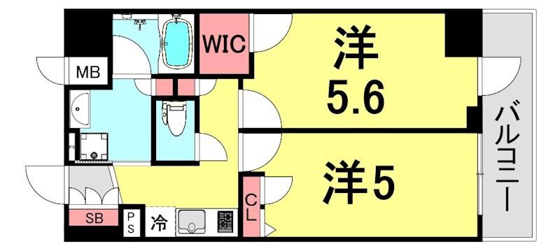 エステムコート神戸元町IIリザーヴ(2K/5階)の間取り写真