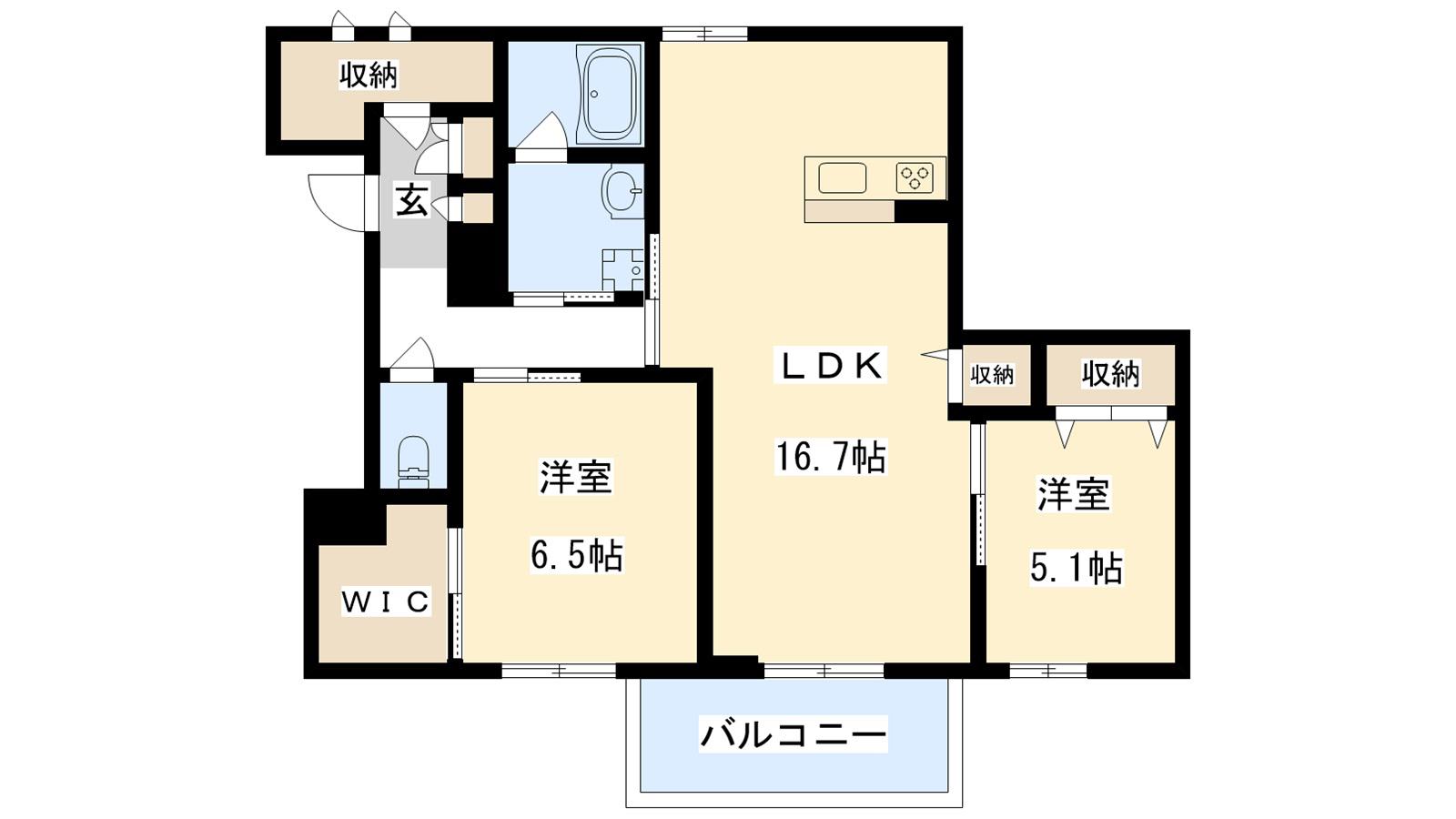 シャーメゾン ウィズ タカ I(2LDK/2階)の間取り写真