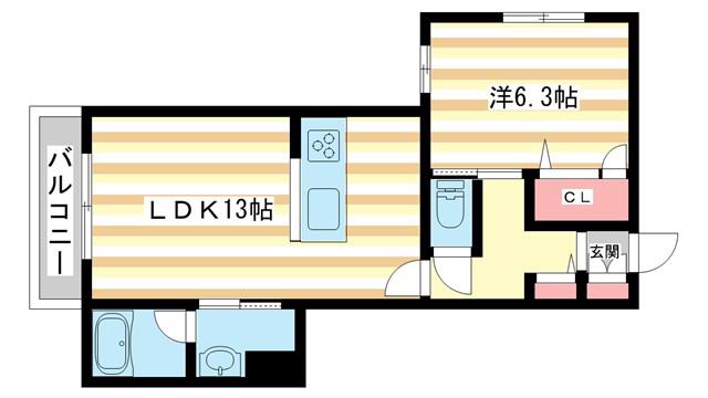 シャーメゾン生駒東新町(1LDK/3階)の間取り写真