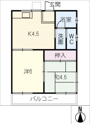 豊明ハイツ(2K/1階)の間取り写真