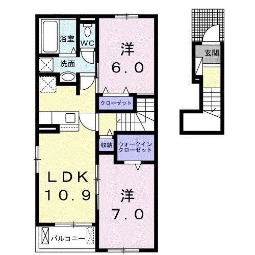 ベルコートB(2LDK/2階)の間取り写真