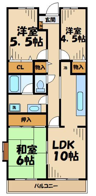 富士見台ハイツ(3LDK/1階)の間取り写真