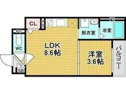 グリッター上新庄(1LDK/3階)の間取り写真