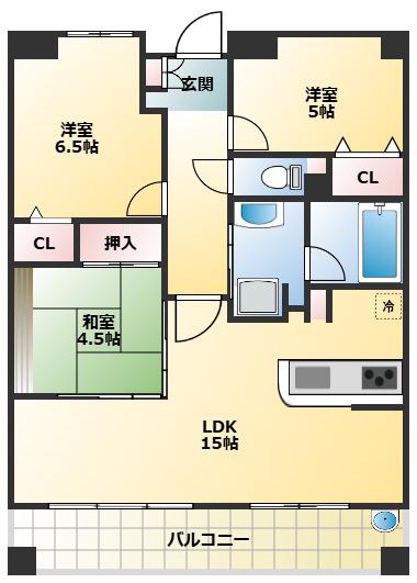 セザール平野(3LDK/3階)の間取り写真
