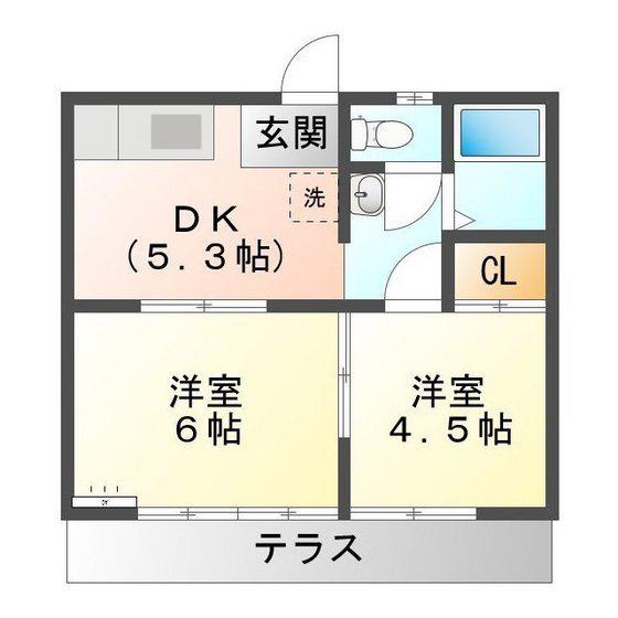 スターハイツ八幡(2DK/1階)の間取り写真