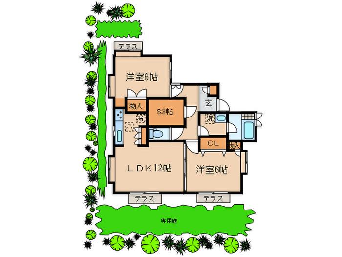 テラス喜多見ガーデン(2SLDK/1階)の間取り写真