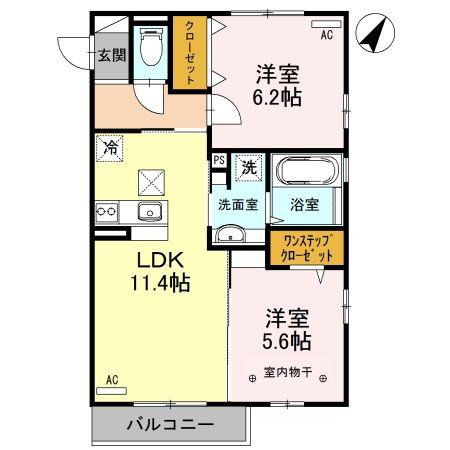 アンジュール B(2LDK/1階)の間取り写真