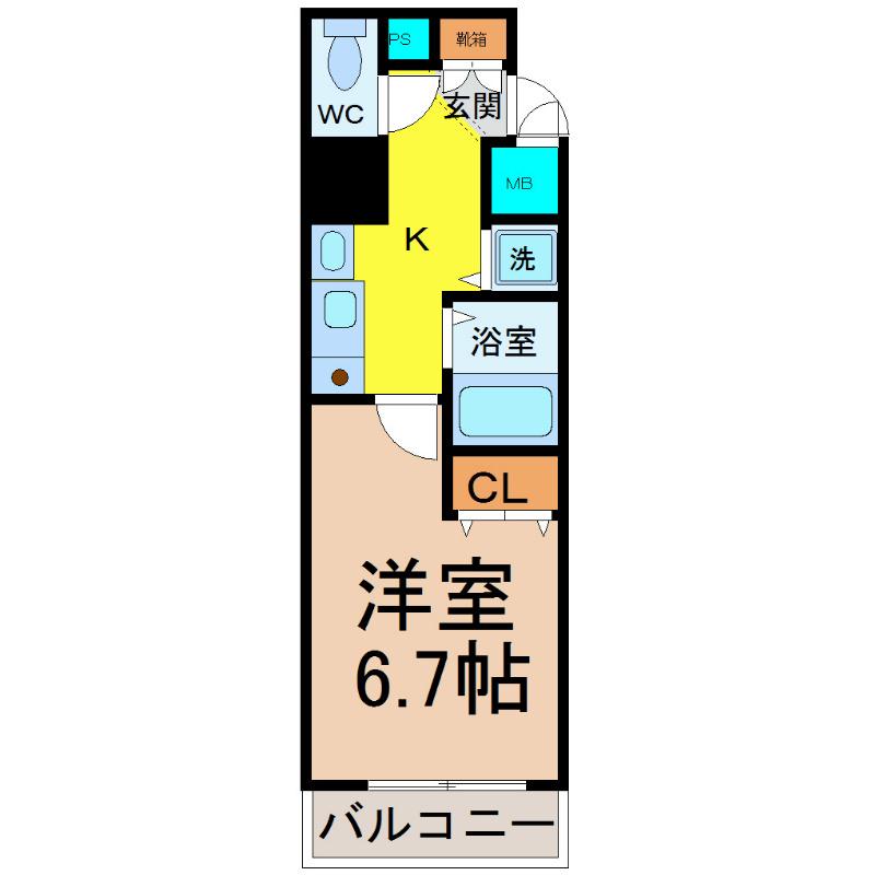 ライジングコート名古屋駅南(1K/2階)の間取り写真