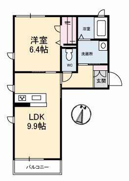 ファイン シンフォニー A棟(1LDK/2階)の間取り写真