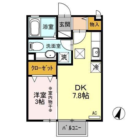 アリエスコーポB棟(1DK/1階)の間取り写真