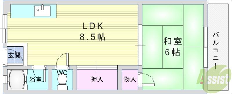 曽根ハイツ(1LDK/2階)の間取り写真