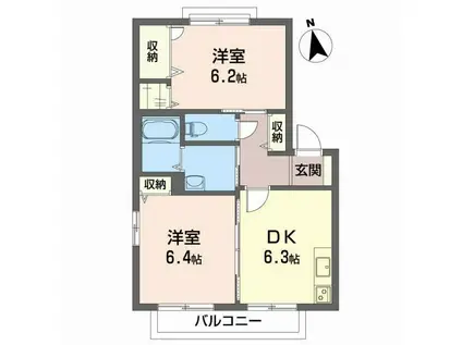 シャーメゾン東垣生B棟(2DK/2階)の間取り写真
