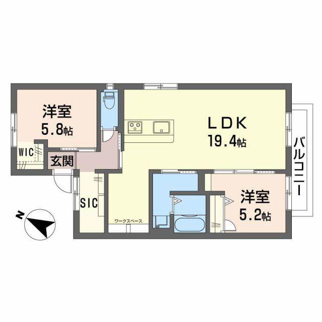 サクスィード21 B(2LDK/2階)の間取り写真