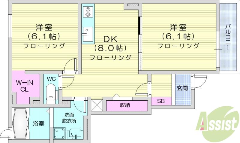 ハニーハウス袋原C(2DK/1階)の間取り写真