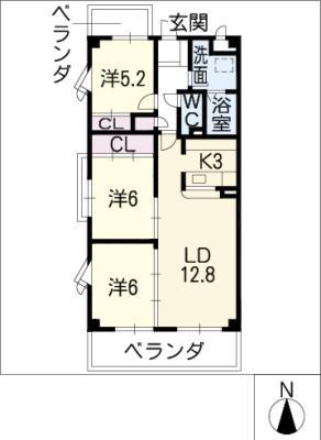 マディソンハイツ(3LDK/2階)の間取り写真