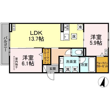 CELESTIA(2LDK/1階)の間取り写真