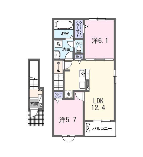 石田内里町アパート(2LDK/2階)の間取り写真
