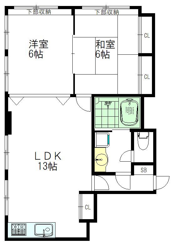都営大江戸線 新江古田駅 徒歩4分 7階建 築62年(2LDK/5階)の間取り写真