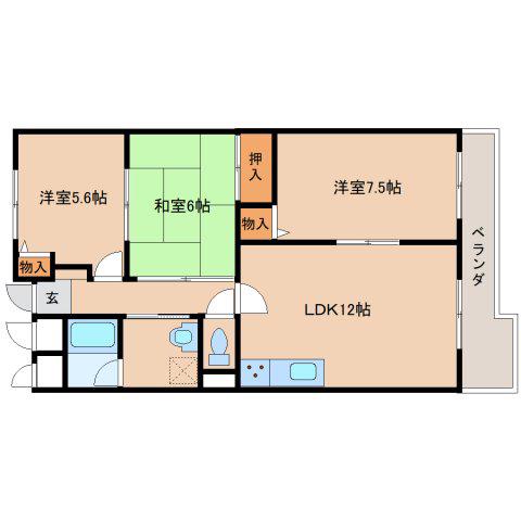 グランドゥール廣田II(3LDK/2階)の間取り写真