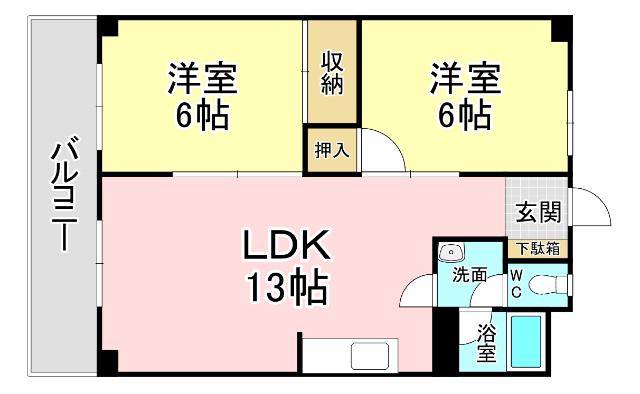 福寿コーポラス(2LDK/2階)の間取り写真