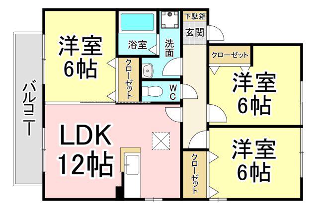 リビングタウン浅川B棟(3LDK/1階)の間取り写真