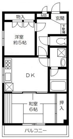 アシュレ双葉町(2DK/1階)の間取り写真