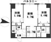 グレイスコート桑園(2LDK/5階)の間取り写真