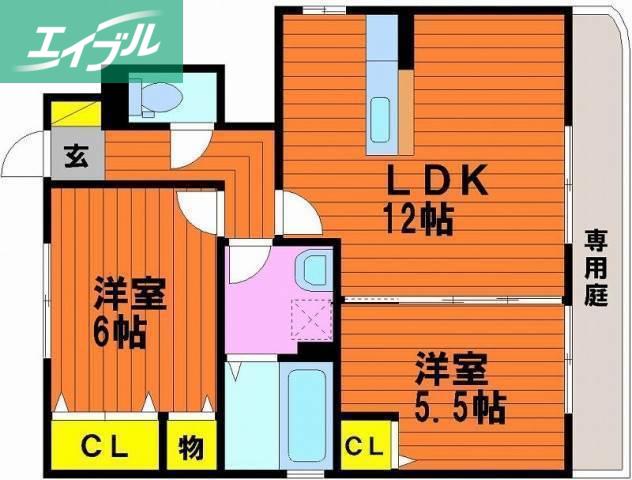 リッツハウスさくらB棟(2LDK/1階)の間取り写真