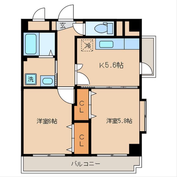 プレミール浜地(2DK/5階)の間取り写真