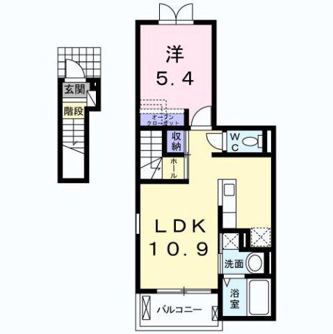 メゾングラシュI(1LDK/2階)の間取り写真