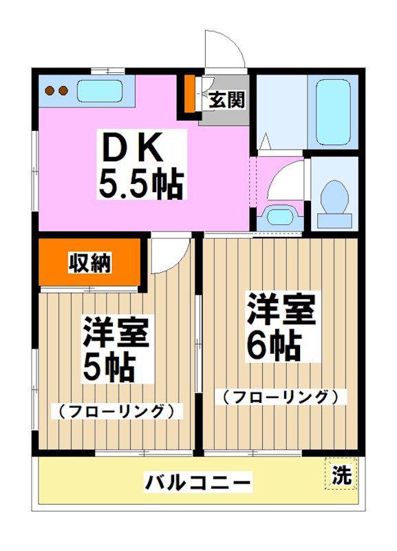 コーポさつき(2DK/2階)の間取り写真