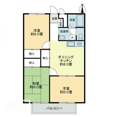 フォブール大高A棟(3DK/2階)の間取り写真