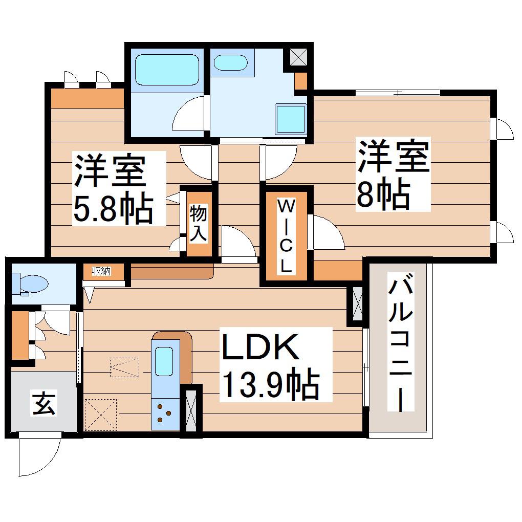 ベレオ支倉(2LDK/1階)の間取り写真